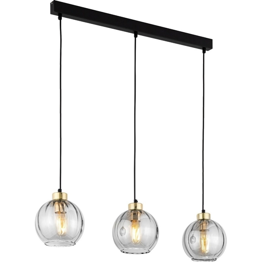 LED pakabinama liustra ant laido DEVI 3xE27/15W/230V juoda/skaidri