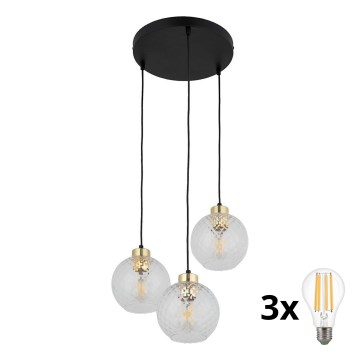 LED pakabinama liustra ant laido DEVON 3xE27/15W/230V juoda/skaidri