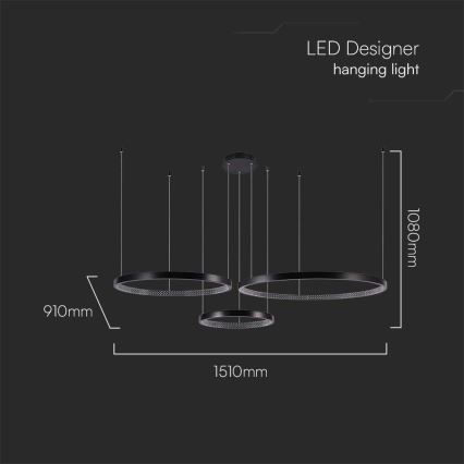 LED Pakabinamas sietynas 3xLED/19W/230V 3000K juoda