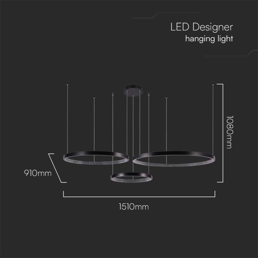 LED Pakabinamas sietynas 3xLED/19W/230V 4000K juoda