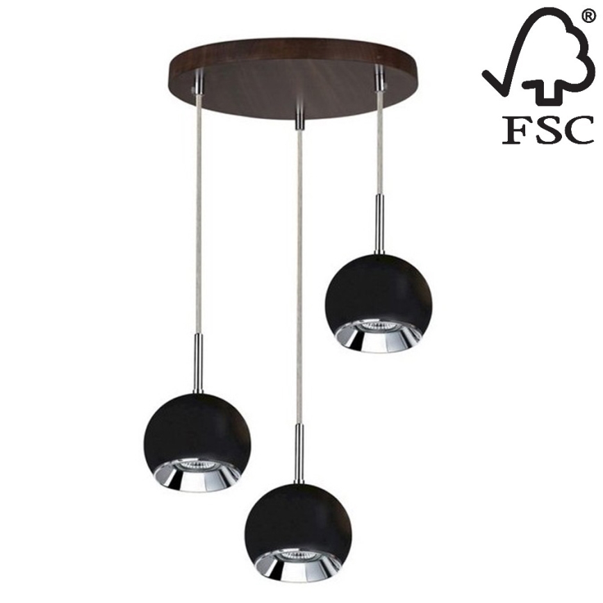 LED Pakabinamas sietynas BALL WOOD 3xGU10/5W/230V + FSC sertifikuota