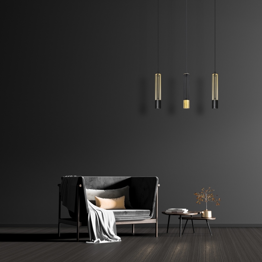 LED Pakabinamas sietynas BARS 3xGU10/4,8W/230V juodas/aukso