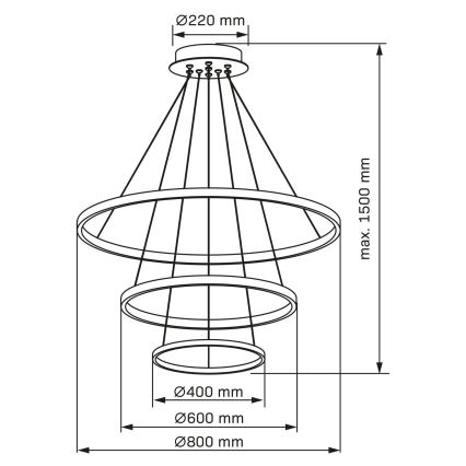 LED Pakabinamas sietynas LEA LED/60W/230V 4000K diametras 80 cm juoda