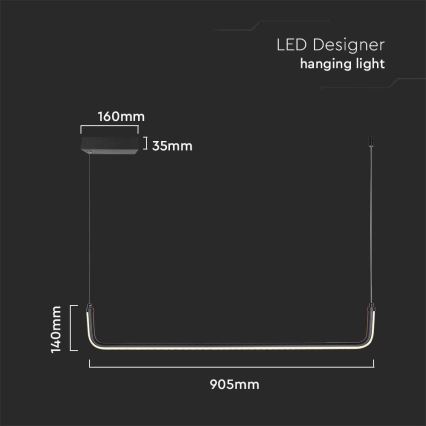 LED Pakabinamas sietynas LED/12W/230V 4000K 90 cm juoda