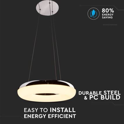 LED Pakabinamas sietynas LED/40W/230V 3000K diametras 40 cm blizgus chromas
