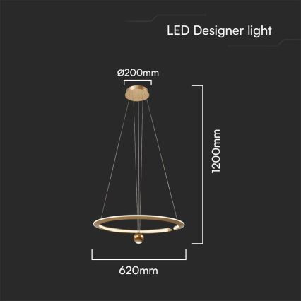 LED Pakabinamas sietynas LED/45W/230V 4000K diametras 62 cm auksas