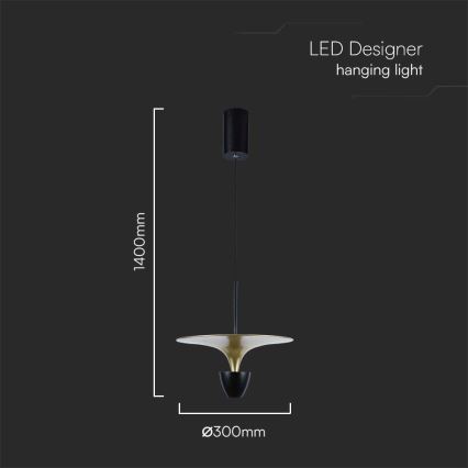 LED Pakabinamas sietynas LED/9W/230V 4000K juoda/auksas