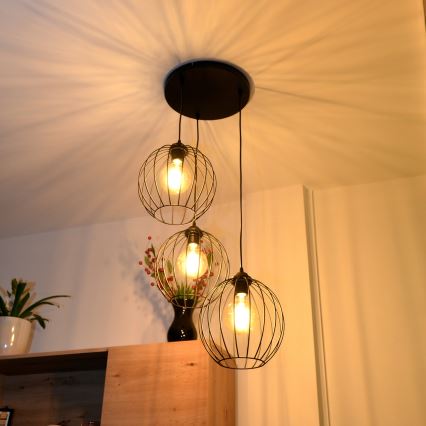 LED Pakabinamas sietynas MERCURE 3xE27/15W/230V ø 50 cm juoda