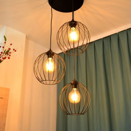 LED Pakabinamas sietynas MERCURE 3xE27/15W/230V ø 50 cm juoda