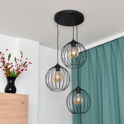 LED Pakabinamas sietynas MERCURE 3xE27/15W/230V ø 50 cm juoda