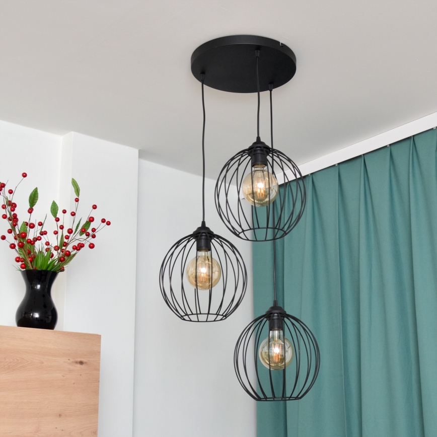 LED Pakabinamas sietynas MERCURE 3xE27/15W/230V ø 50 cm juoda
