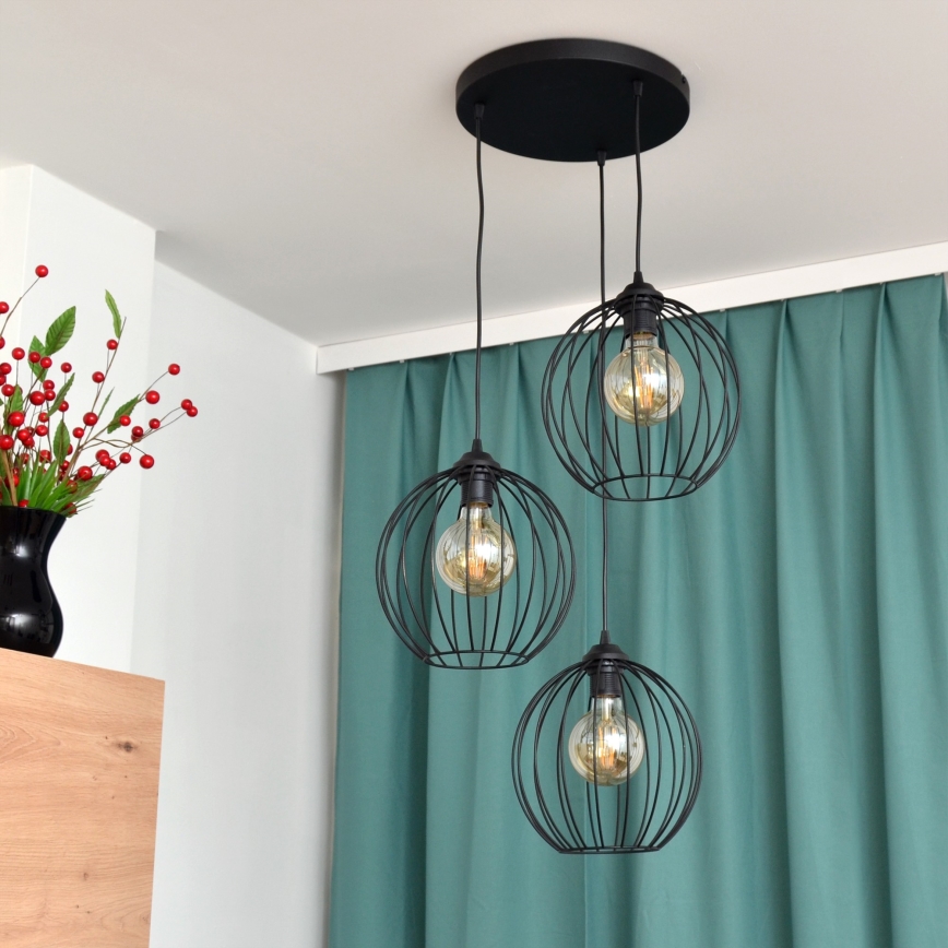 LED Pakabinamas sietynas MERCURE 3xE27/15W/230V ø 50 cm juoda