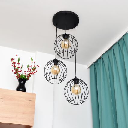 LED Pakabinamas sietynas MERCURE 3xE27/15W/230V ø 50 cm juoda