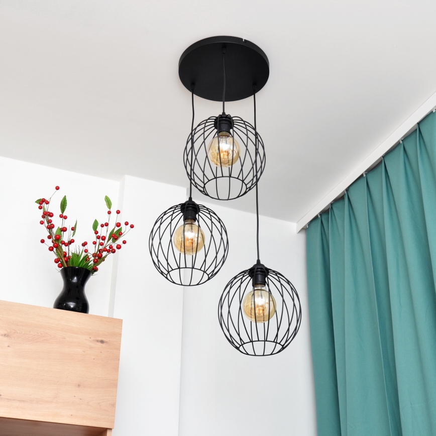 LED Pakabinamas sietynas MERCURE 3xE27/15W/230V ø 50 cm juoda