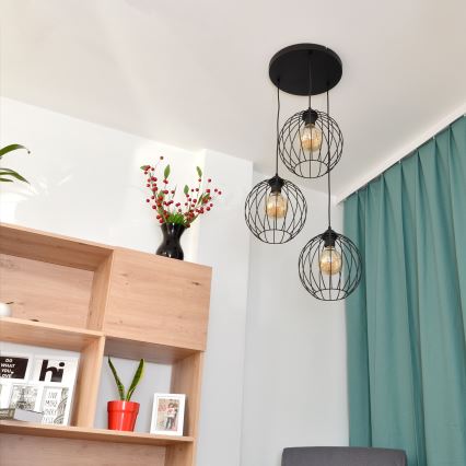 LED Pakabinamas sietynas MERCURE 3xE27/15W/230V ø 50 cm juoda