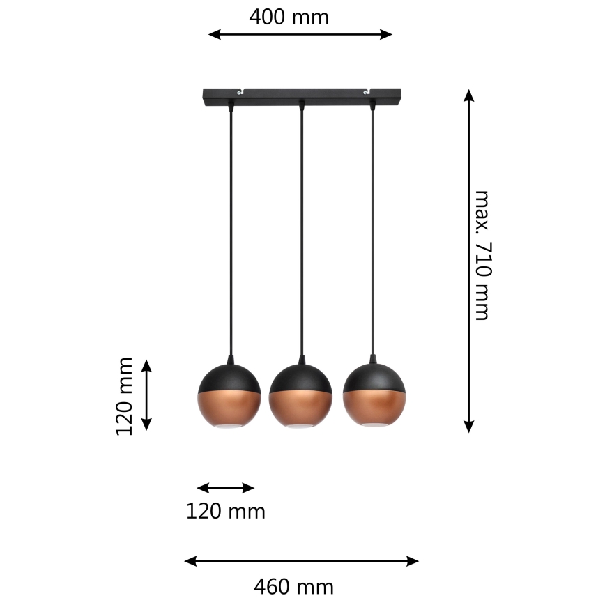 LED Pakabinamas sietynas MIDWAY 3xGU10/4,8W/230V juoda/varis