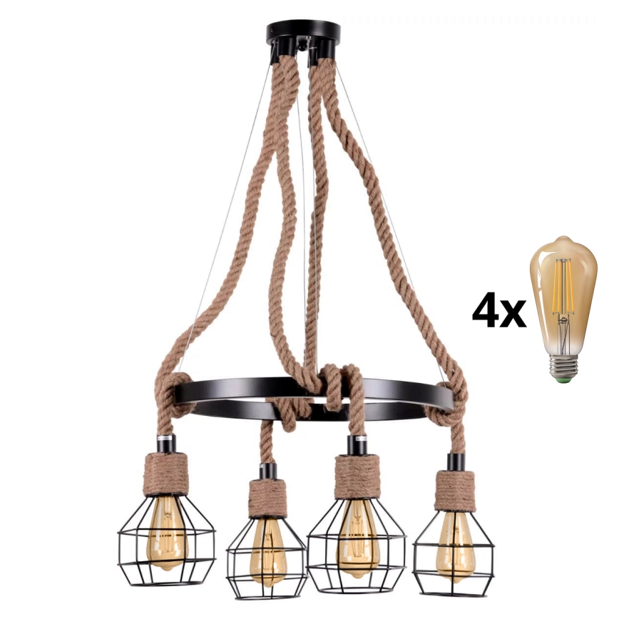 LED Pakabinamas sietynas ROPE ALEGRA 4xE27/10W/230V