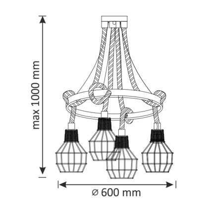 LED Pakabinamas sietynas ROPE ALEGRA 4xE27/10W/230V