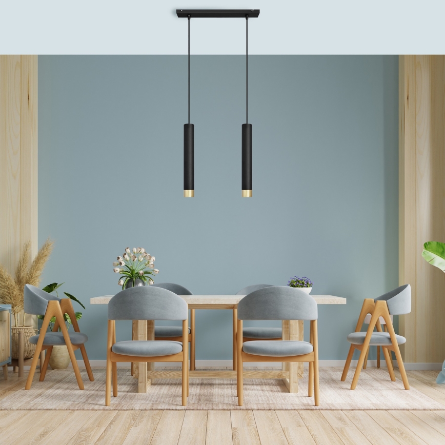 LED Pakabinamas sietynas TUBA 2xGU10/4,8W/230V juodas/aukso
