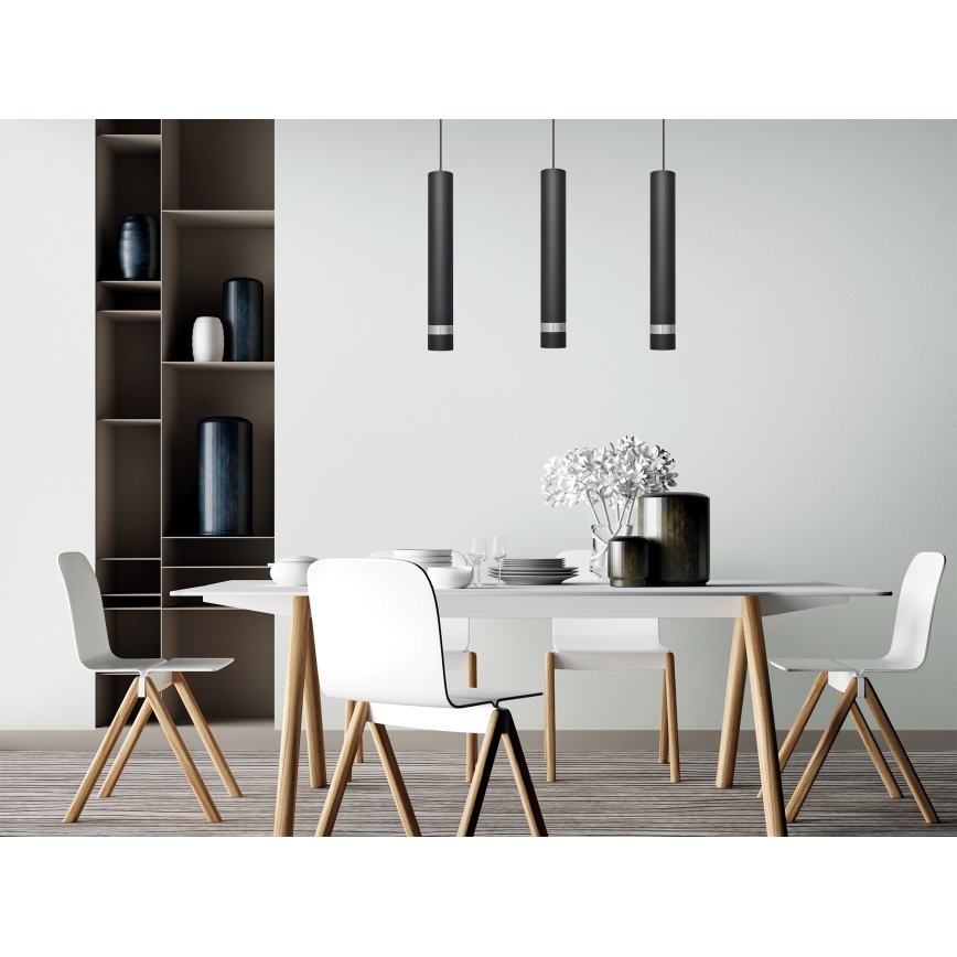 LED Pakabinamas sietynas TUBA 3xGU10/4,8W/230V juoda/blizgus chromas