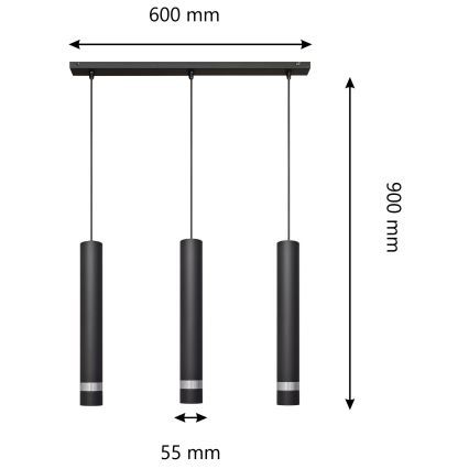 LED Pakabinamas sietynas TUBA 3xGU10/4,8W/230V juoda/blizgus chromas