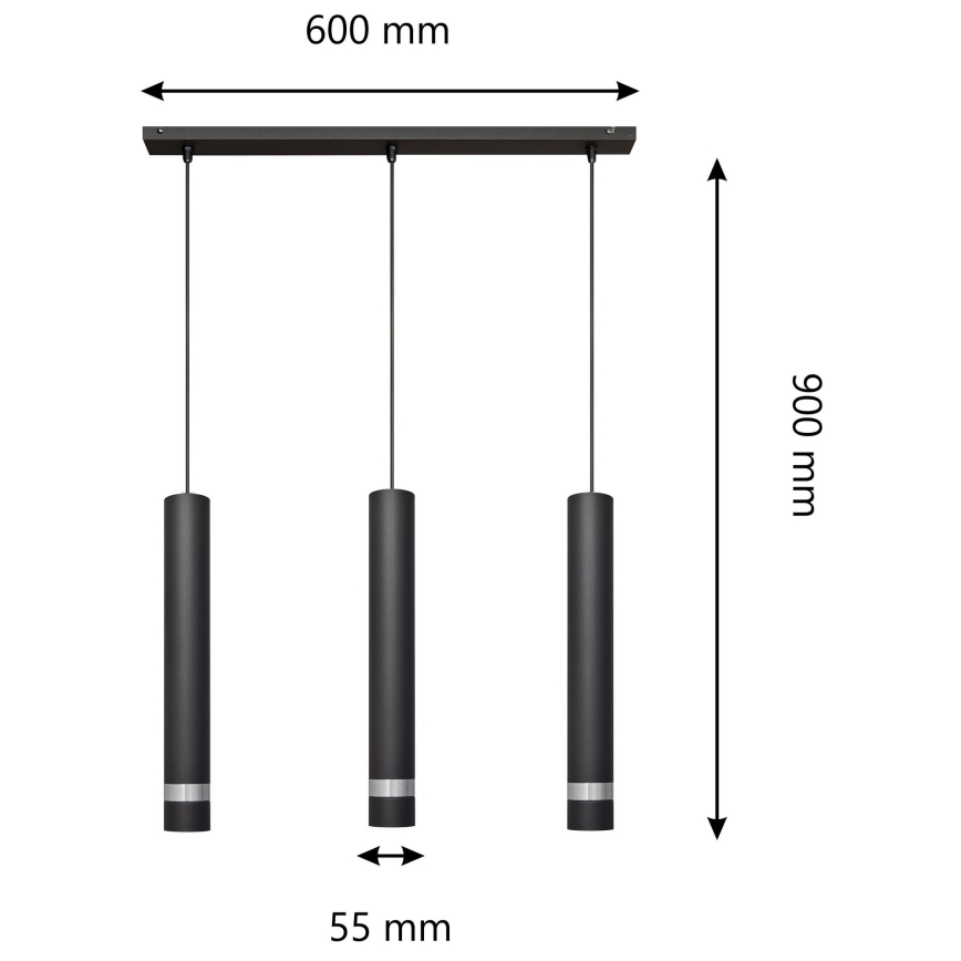 LED Pakabinamas sietynas TUBA 3xGU10/4,8W/230V juoda/blizgus chromas