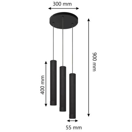 LED Pakabinamas sietynas TUBA 3xGU10/4,8W/230V juodas