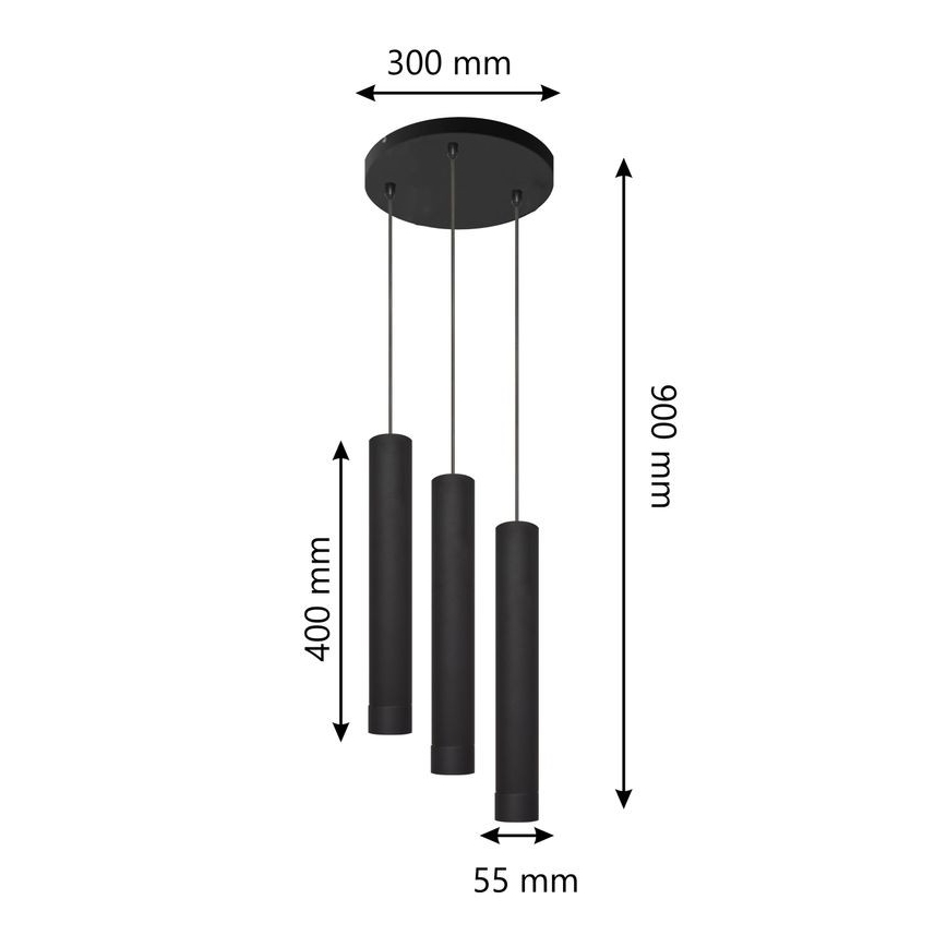 LED Pakabinamas sietynas TUBA 3xGU10/4,8W/230V juodas