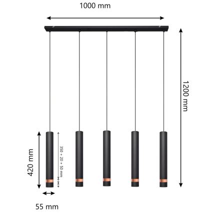 LED Pakabinamas sietynas TUBA 5xGU10/6,5W/230V juodas/varis