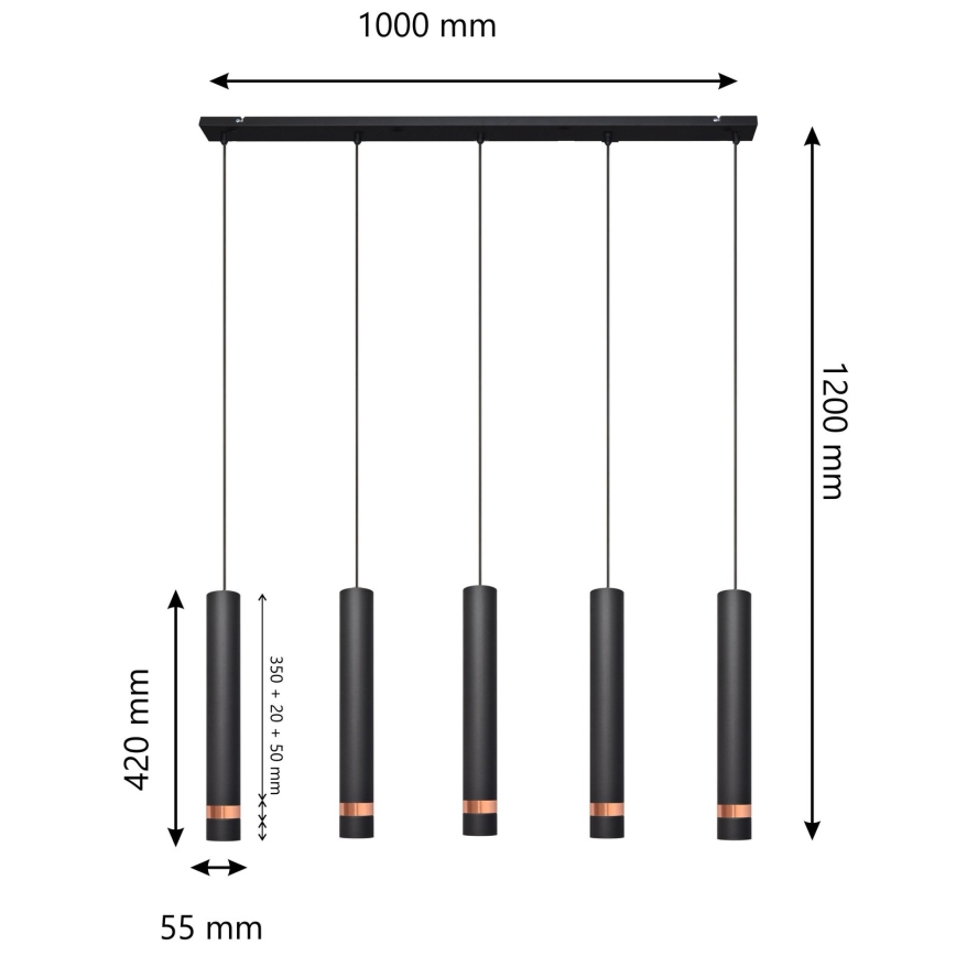 LED Pakabinamas sietynas TUBA 5xGU10/6,5W/230V juodas/varis