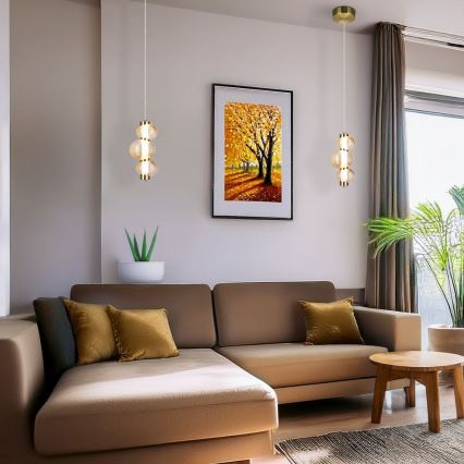 LED pakabinamas šviestuvas ant laido BOLLA LED/12W/230V, Ø 16 cm, auksinis / dūminis smėlinis