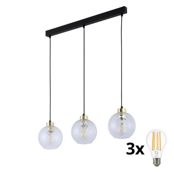 LED pakabinamas šviestuvas ant laido DEVON 3xE27/15W/230V juodas/permatomas