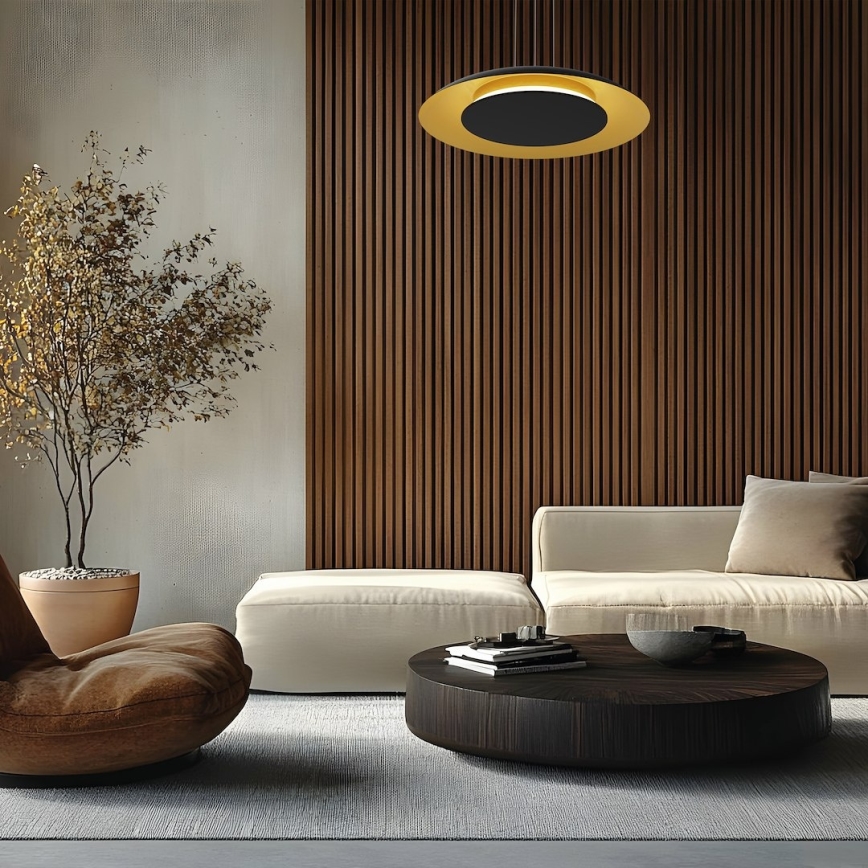 LED pakabinamas šviestuvas ant laido PIATTINO LED/30W/230V 2700/3200/4000K, skersmuo 40 cm, juoda/auksinė