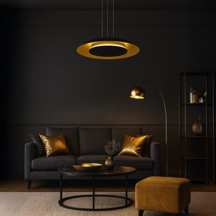 LED pakabinamas šviestuvas ant laido PIATTINO LED/30W/230V 2700/3200/4000K, skersmuo 40 cm, juoda/auksinė