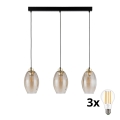 LED pakabinamas šviestuvas ant laido SEBO 3xE27/15W/230V – juodos / rūkyto smėlio spalvos
