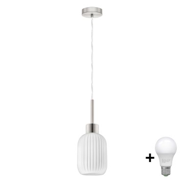 LED pakabinamas šviestuvas HARMA 1xE27/60W/230V, skersmuo 14 cm, matinio chromo/balto