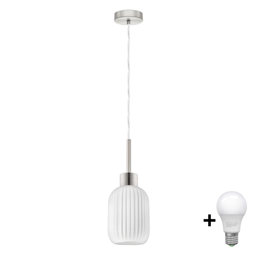 LED pakabinamas šviestuvas HARMA 1xE27/60W/230V, skersmuo 14 cm, matinio chromo/balto