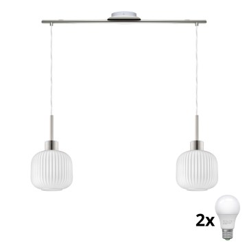 LED pakabinamas šviestuvas HARMA 2xE27/60W/230V matinis chromas/baltas