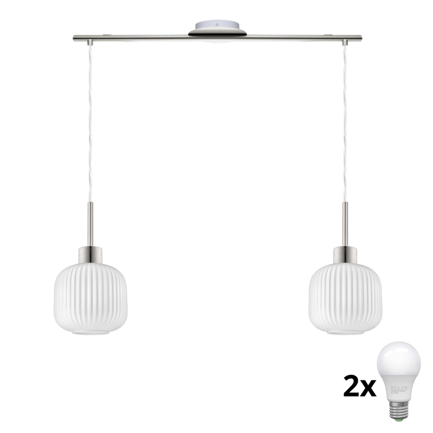 LED pakabinamas šviestuvas HARMA 2xE27/60W/230V matinis chromas/baltas