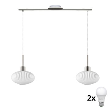 LED pakabinamas šviestuvas HARMA 2xE27/60W/230V matinis chromas/baltas
