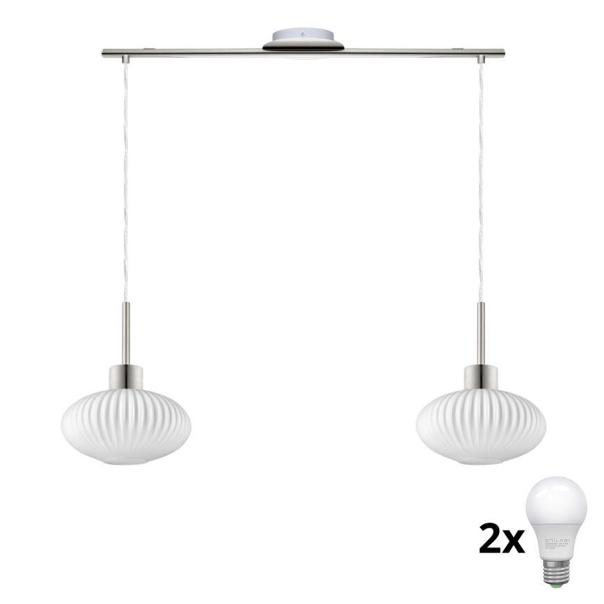 LED pakabinamas šviestuvas HARMA 2xE27/60W/230V matinis chromas/baltas