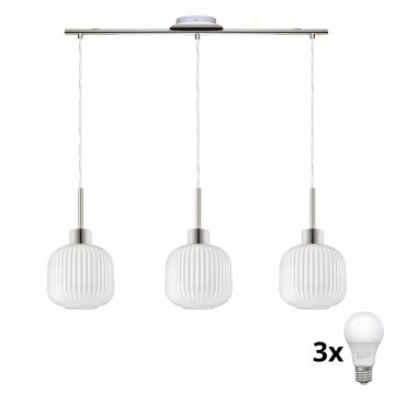 LED pakabinamas šviestuvas HARMA 3xE27/60W/230V matinis chromas/baltas