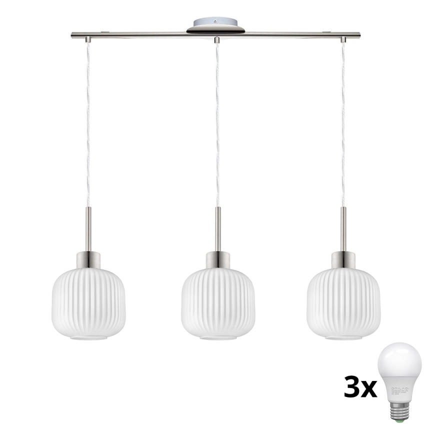 LED pakabinamas šviestuvas HARMA 3xE27/60W/230V matinis chromas/baltas