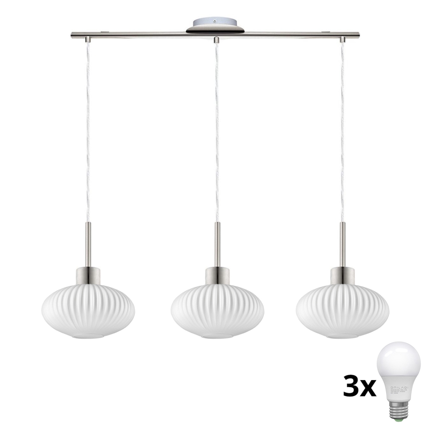 LED pakabinamas šviestuvas HARMA 3xE27/60W/230V matinis chromas/baltas