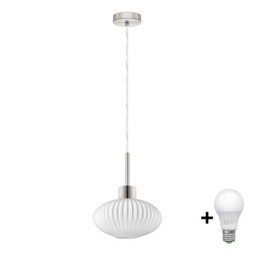 LED pakabinamasis šviestuvas HARMA 1xE27/60W/230V, 25 cm, matinio chromo/balto