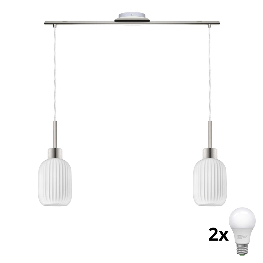 LED pakabinamasis šviestuvas HARMA 2xE27/60W/230V matinio chromo/balto