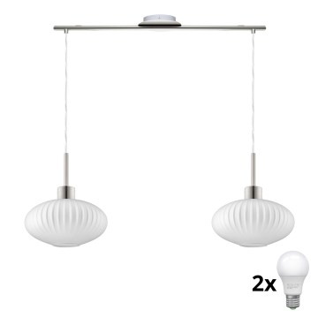 LED pakabintas šviestuvas HARMA 2xE27/60W/230V matinis chromas/baltas