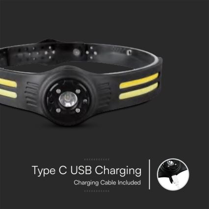 LED pakraunamas žibintuvėlis ant galvos su raudonas šviestuvas USB LED/3W/5V IP43 470 blizgus 5 h 650 mAh