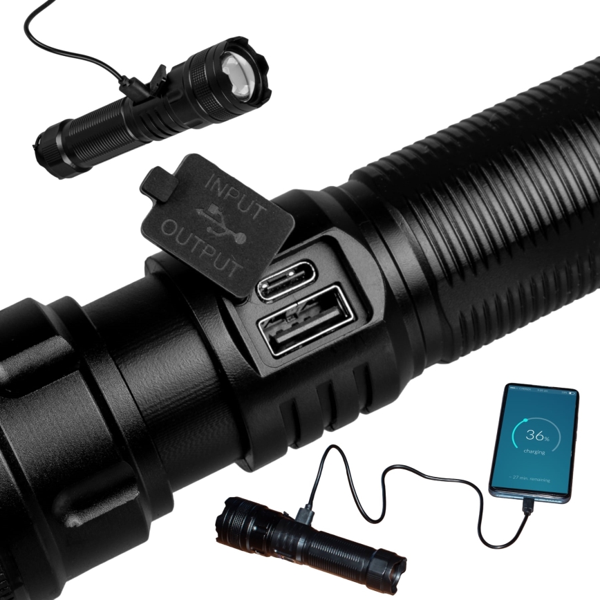 LED Pritemdomas įkraunamas žibintuvėlis su maitinimo bloku funkcija LED/10W/5V IPX4 600 blizgus 2000 mAh