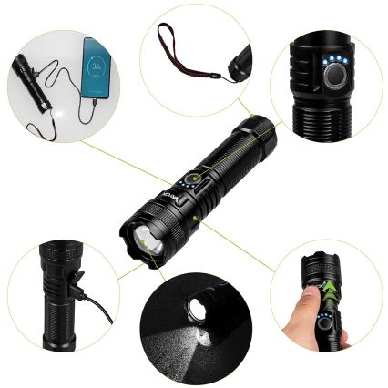 LED Pritemdomas įkraunamas žibintuvėlis su maitinimo bloku funkcija LED/10W/5V IPX4 600 blizgus 2000 mAh